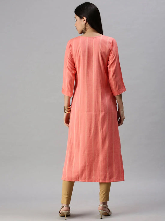 Women's Pink Striped Straight Kurta-SKC3183-Pink