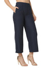 Smarty Pants Women's Cotton Rib Blue Color Pleated Trouser