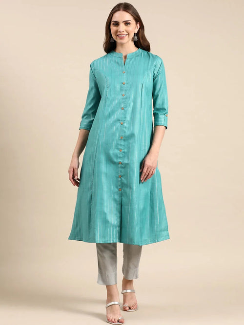 Women's Sea Green Solid Straight Kurta-ON-609-Seagreen