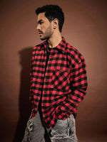 Men Red & Black Check Oversized Shirt