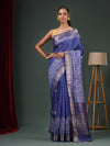 Blue Blended Silk Handwoven Saree With Woven Zari Border-MA50BSL34830123