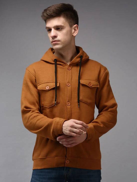 Men Brown Solid Sweatshirt-EX-2642-Brown