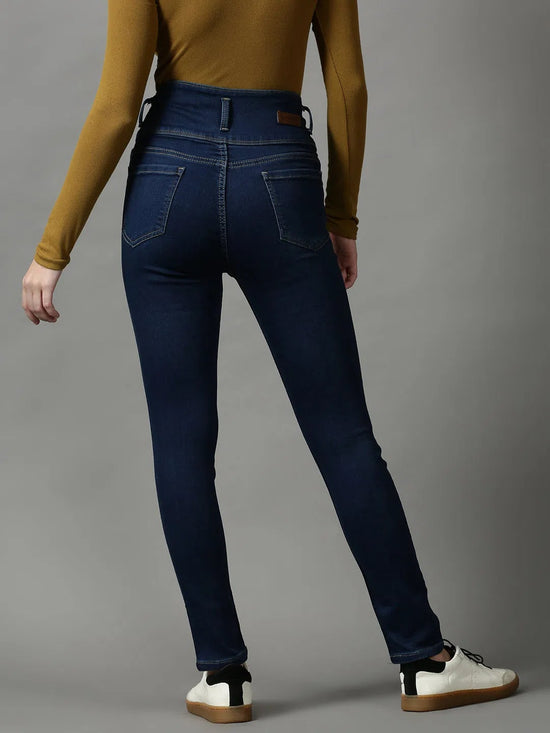 Women's Navy Blue Solid Skinny Fit Denim Jeans-GZ-5283-Navyblue