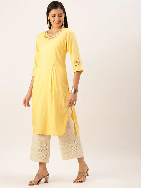 Women's Yellow Solid Straight Kurta-DF-1202-Yellow