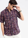 Men Spread Collar Abstract Purple Casual Shirt-REVERIE-2110-Purple