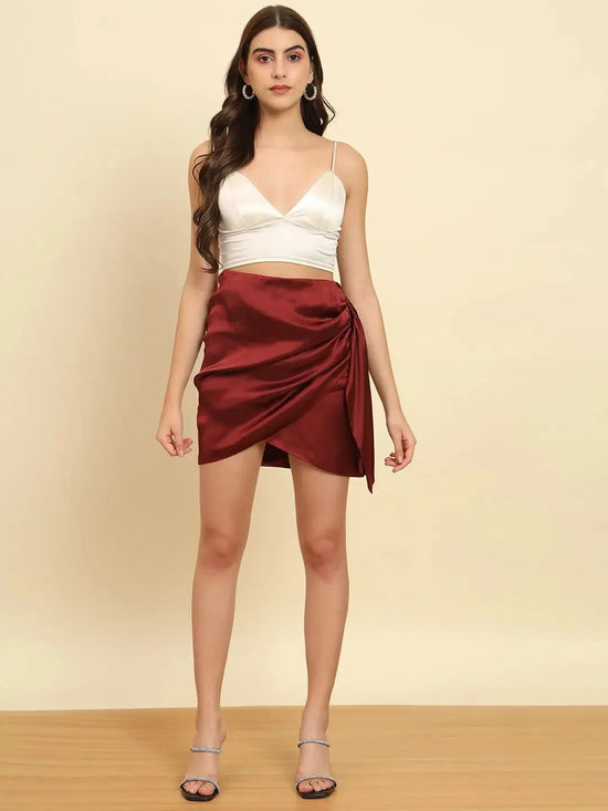 Maroon Satin Draped Skirt