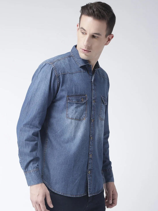 Hangup Men Slim Solid Shirts-DenimShirt