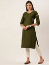 Women's Olive Solid Straight Kurta-DF-1203-Olive