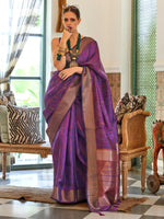 Saree Mall Women's Organza Purple Woven Design Handloom Saree With Blouse Piece-KALKI309003