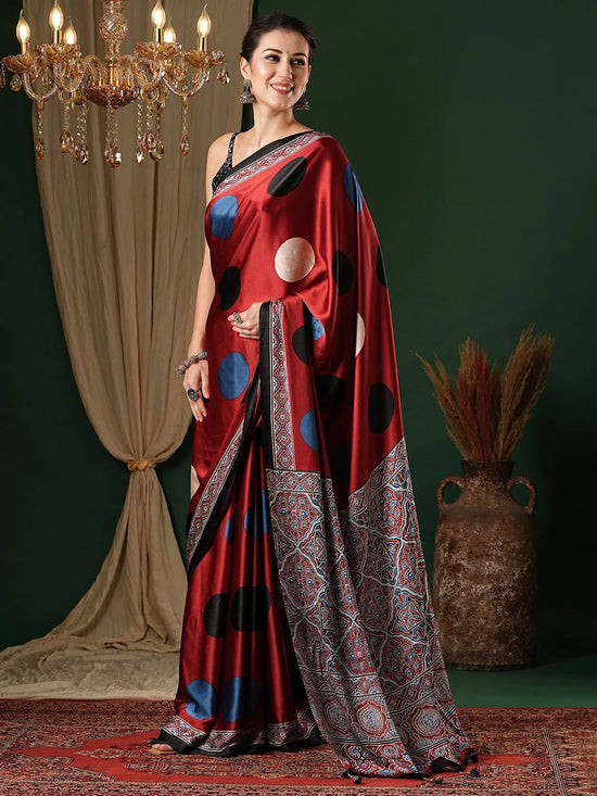 Saree Mall Women's Crepe Red Printed Designer Saree With Blouse Piece-MOHAR101A