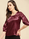 balloon sleeve top in Maroon