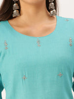 Women's Blue Solid Straight Kurta-SKC-3218-Turquoiseblue