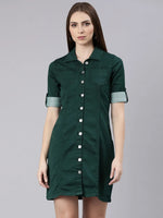 Women Green Solid Shirt Dress-LT-10175-Green