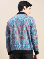 Men Blue Printed Casual Bomber Jacket-AROMATICDIGITALPRINT-2178-Blue