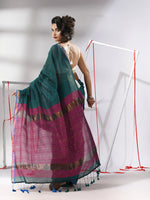 Teal Cotton Saree With Sequine Work And Zari Stripe Pallu-MA55CT06520124