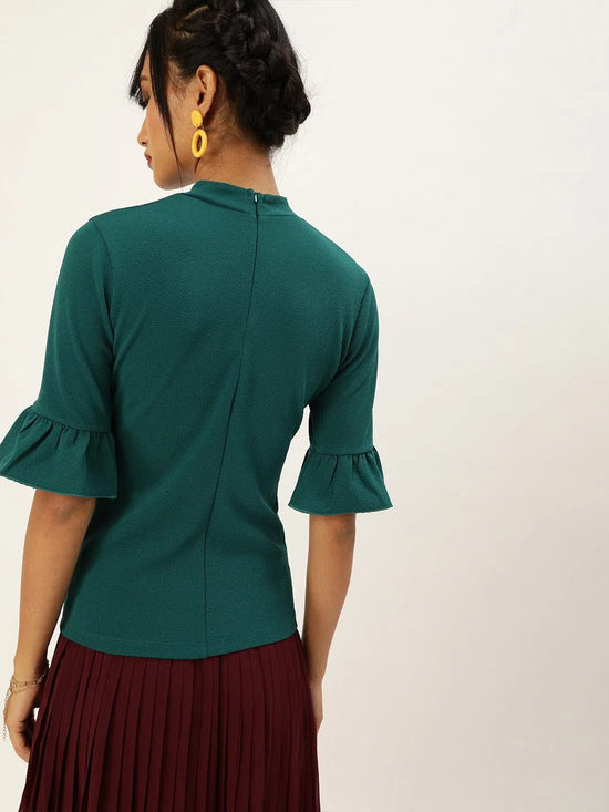 Veni Vidi Vici Dark Green Frilled Sleeve Top