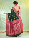 Bottle Green Cotton Saree With Nakshi Zari Borders-MA66BCT431050020