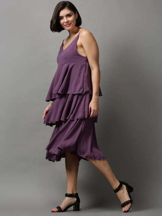 Women's Violet Solid Maxi Dress-AE-15035-Violet