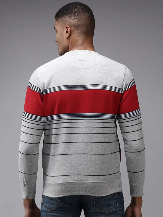 Men Grey Striped Sweatshirt-OTRS-5-Grey