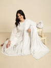 Women Anarkali White Floral Kurta and Sharara Set Comes With Dupatta and Potli Bag & Coat-GW-4031-White