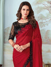 Saree Mall Women's Georgette Red Embellished Designer Saree With Blouse Piece-SILVER27015