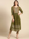 Women's Olive Printed Anarkali Kurta-GW-3372-Olive