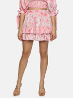 Floral Pink Two Tier Mini Skirt-17324