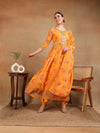 Ahika Women Orange Georgette Printed Anarkali Kurta Pant Set With Dupatta