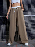 Women Beige Contrast Paperback Waist Pants