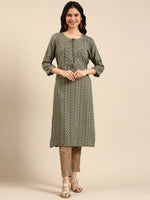 Women's Olive Printed Straight Kurta-HO-914-Olive