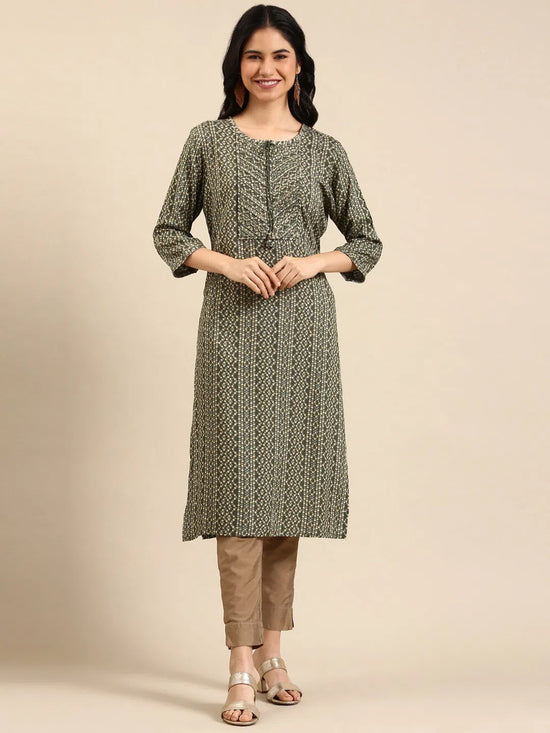 Women's Olive Printed Straight Kurta-HO-914-Olive