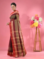 Maroon Pure Cotton Tant Saree With Temple Border-MA51TT43430059