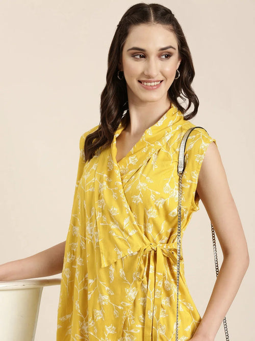 Women Yellow Floral Straight Kurti-RE-SKF-276-Yellow