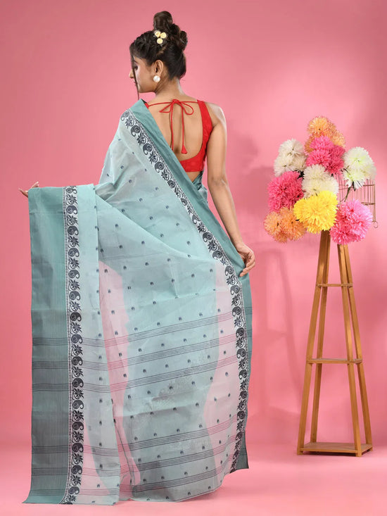 Mint Green Pure Cotton Tant Saree With Woven Designs-MA51TT43480071