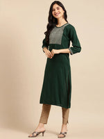 Women's Green Solid Straight Kurta-ON-570-Green