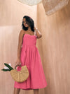 Women Pink Solid Back Tie-Dori Midi Dress