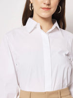 White Balloon Sleeve Cotton Shirt