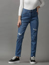 Women's Blue Solid Slim Fit Denim Jeans-GZ-5303-Blue