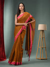 Ochre Yellow Cotton Blend Handwoven Saree With Texture Designs-MA50BCT06830077