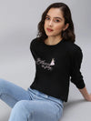 Women's Black Solid SweatShirt-AN-02-Black