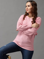 Women's Pink Solid Pullover Sweater-BLR-20-Pink