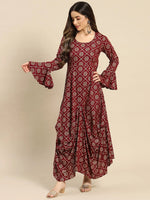 Bell Sleeve Long Dress With Front Drape-Tp0354Rp39-S