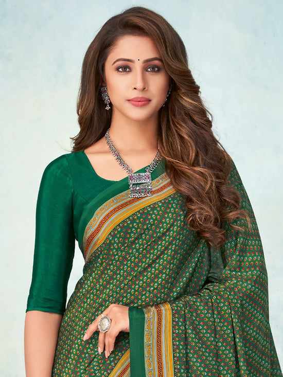 Saree Mall Women's Crepe Green Printed Designer Saree With Blouse Piece-VIVNTA15002A