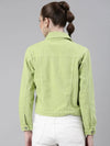 Women Lime Green Solid Denim Jacket-GZ-5598-Limegreen