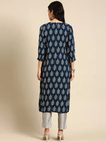 Women's Blue Embroidered Straight Kurta-AT-A-507-Teal