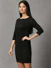 Women's Black Solid Bodycon Dress-DQ-16-663-3-Black