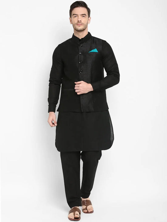 Hangup Men Standard Solid Men's Indian Wear-Black_Jute1_Nehru