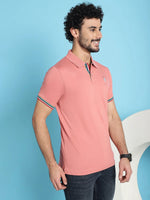 Venitian Men Double Mercerised Solid Polo Neck Pink T-Shirt for Men