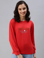 Women's Red Solid SweatShirt-AN-10-Red