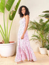 Women Pink Floral Strappy Wrap Neck Maxi Dress